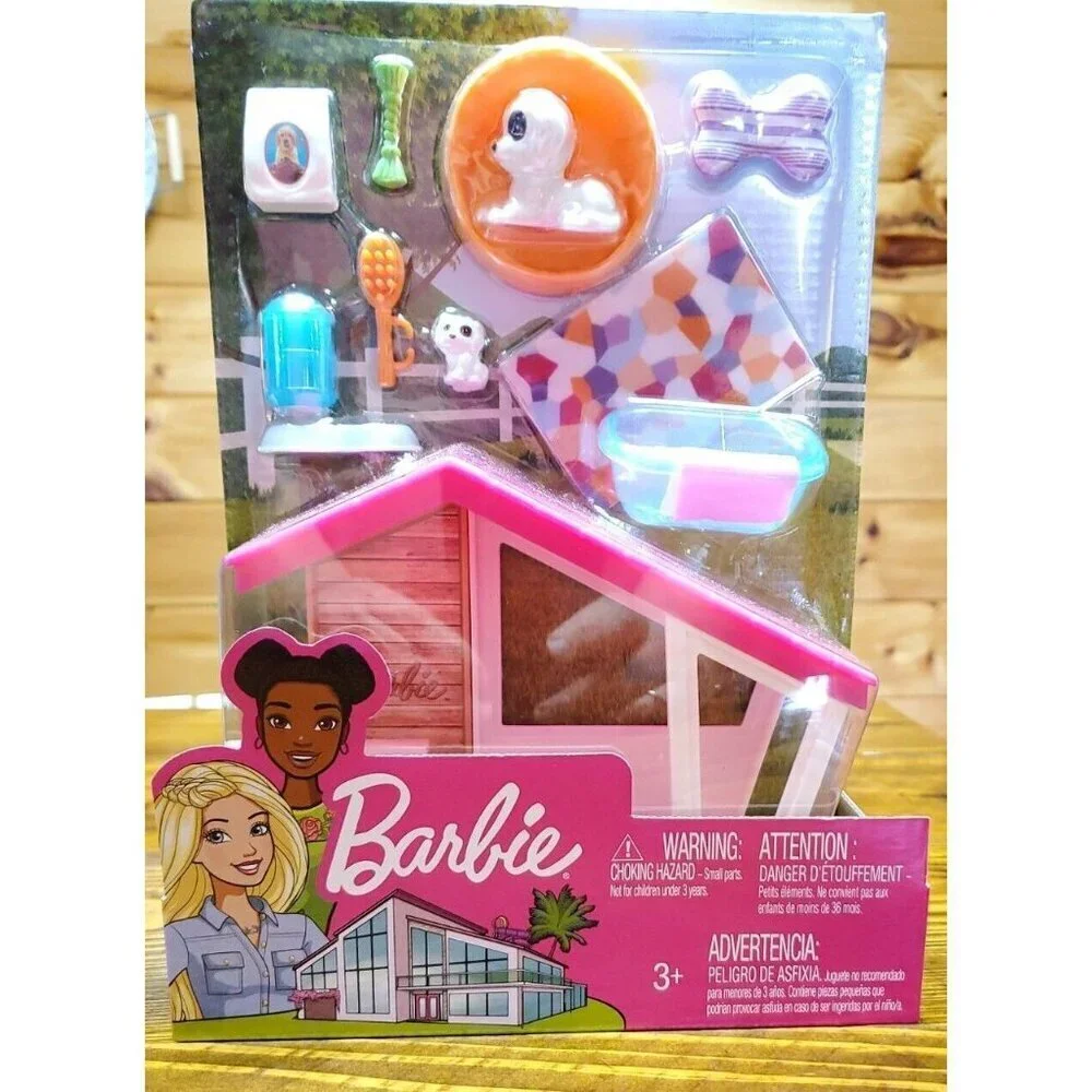 NEW Mattel Barbie Estate Furniture DREAM HOUSE DOG SET Food, Dishes, Bed, Bath++